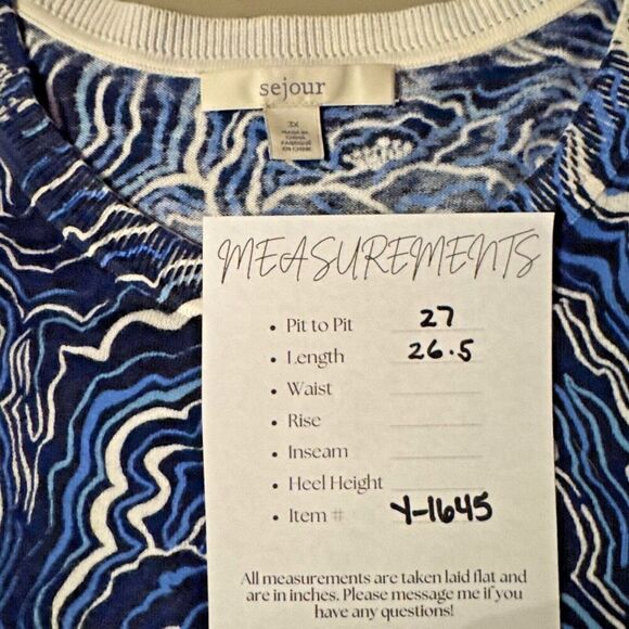 2/$30 Sejour Cardigan Sweater Womens 3X Blue Abstract Colorful Artsy Resortwear - Picture 10 of 10